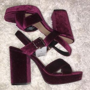 Velvet Red Burgundy Platform Heel Evening Sandals